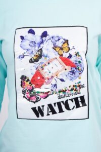 Блуза С 3D Графичен Часовник – Мента – 66795-3