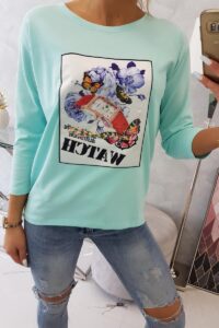 Блуза С 3D Графичен Часовник – Мента – 66795-3