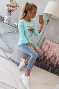 Блуза с щампа – “Summer Girl” – Мента – 66787