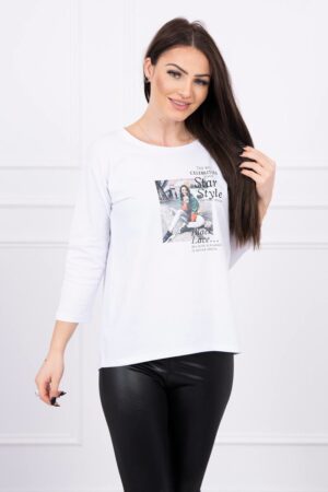 Блуза с щампа “Star Style” – Бяла – 66850-2