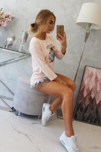 Ежедневна блуза с 3/4 ръкав – Прахово розово – 66855-1
