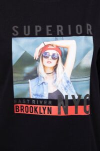Блуза с надпис “Superior” и 3/4 ръкав – Черна – 66861-3