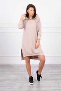 Рокля суитшърт с качулка – Бежова – 9078-2
