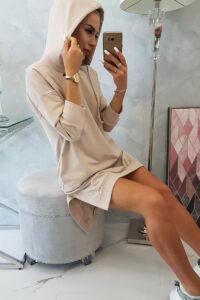 Рокля суитшърт с качулка – Бежова – 9078-2