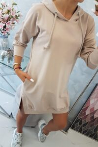 Рокля суитшърт с качулка – Бежова – 9078-2