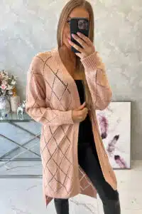 Пуловер без закопчаване с геометричен десен – Прахово розово – 2020-4-1