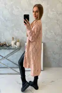 Пуловер без закопчаване с геометричен десен – Прахово розово – 2020-4-1