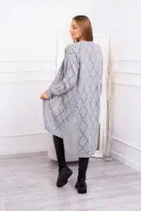 Пуловер без закопчаване с геометричен десен – Сив – 2020-4-5