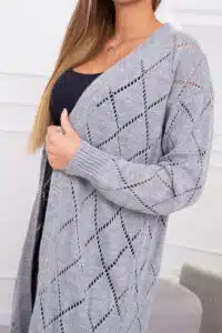 Пуловер без закопчаване с геометричен десен – Сив – 2020-4-5