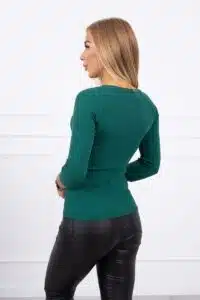 Блуза с дълъг ръкав и декоративни копчета – Тъмнозелена – 5197-10