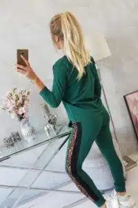 Комплект От Блуза + Панталон – Зелен С Леопардов Кант – 0068-10