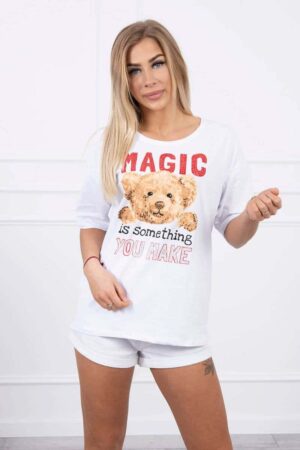 Тениска с надпис “Magic” и Мече – Бяла – 9243-1