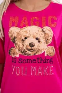 Тениска с надпис “Magic” и Мече – Фуксия – 9243-4