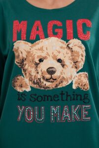 Тениска с надпис “Magic” и Мече – Зелен – 9243-6