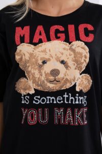Тениска с надпис “Magic” и Мече – Черна – 9243-7