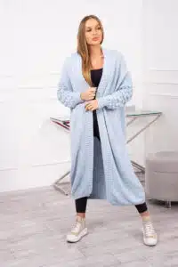 Дълга плетена жилетка с ефектни ръкави – Синьо – 2020-9-3