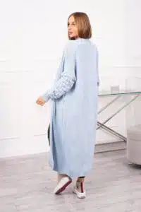 Дълга плетена жилетка с ефектни ръкави – Синьо – 2020-9-3