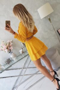 Уникален Бохо комплект блуза + пола – Горчица – 9254-2