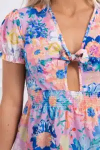 Цветна рокля с V-образно деколте – Синя + Виолетово -9267-1