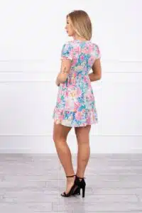 Цветна рокля с V-образно деколте  – Прахообразно розово – 9267-4