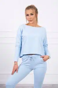 Комплект без размери Блуза + Панталон – Светлосин – 9091-11