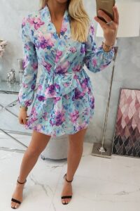 Рокля на цветя с деколте – Мента – 9251