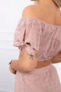 Kомплект перфорирана блуза + пола – Капучино – 9275-5