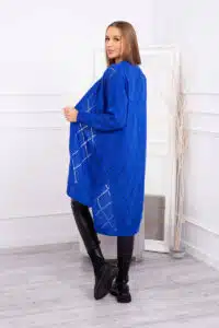 Пуловер без закопчаване с геометричен десен – Син – 2020-4-9