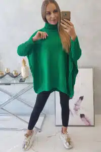 Разкроен Пуловер Тип Поло – Зелен – 2019-30-4