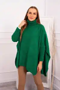 Разкроен Пуловер Тип Поло – Зелен – 2019-30-4