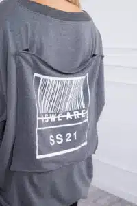 Суитшърт с V-образно деколте и джоб на гърба – Графит – 9318