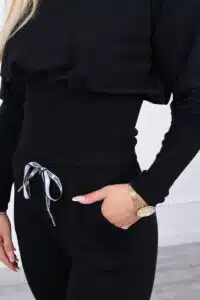Комплект От 2 Части – Блуза С Качулка + Панталон – Черно – 9323-6