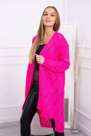 Пуловер без закопчаване с геометричен десен – Розов неон– 2020-4-10