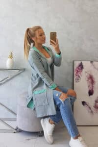 Двуцветно Яке С Качулка И Джобове – Мента – 69422-1