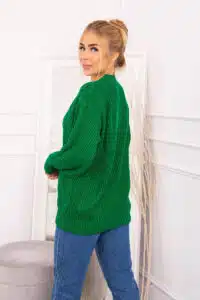 Плетен пуловер с копчета и широки ръкави – Зелен – 2022-2-1