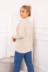 Плетен пуловер с копчета и широки ръкави – Бежов -2022-2-2