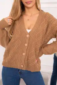 Пуловер с копчета и декоративна плетка – Камел – 2022-1-7