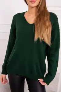 Пуловер С V-Образно Деколте – Тъмнозелен – 2020-15-5