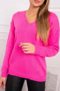 Пуловер С V-Образно Деколте – Розов  – 2020-15-4