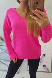 Пуловер С V-Образно Деколте – Розов  – 2020-15-4