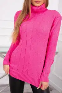 Пуловер тип поло – Тъмнорозов – 2023-1