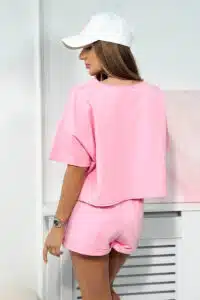Памучен Комплект Блуза + Къси Панталони – Светлорозов – 9460-1