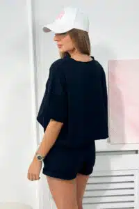Памучен Комплект Блуза + Къси Панталони – Черно – 9460-2