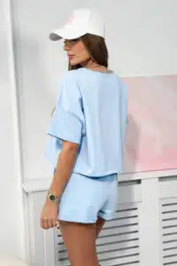 Памучен комплект блуза + къси панталони – синьо – 9460
