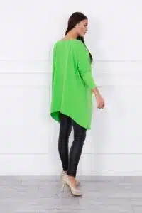 Разкроена ежедневна  блуза с еластичен ръкав – Зелено – 8875-6
