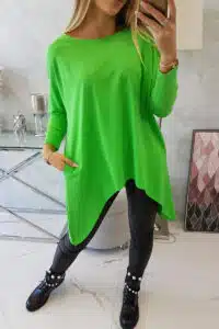Разкроена ежедневна  блуза с еластичен ръкав – Зелено – 8875-6