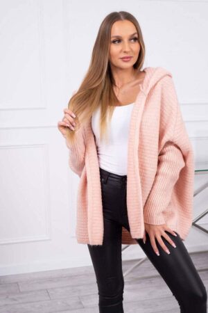 Модерен пуловер с качулка и тесни ръкави – Прахообразно розово – 2019-16