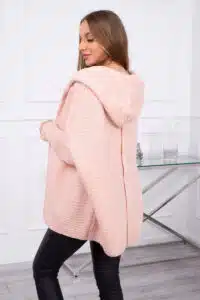 Модерен пуловер с качулка и тесни ръкави – Прахообразно розово – 2019-16