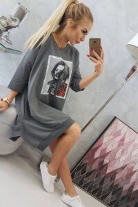 Разкроена Рокля С Принт – Графит – 9007-4