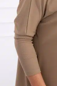 Разкроена ежедневна  блуза с еластичен ръкав – Кафяв – 8875-7